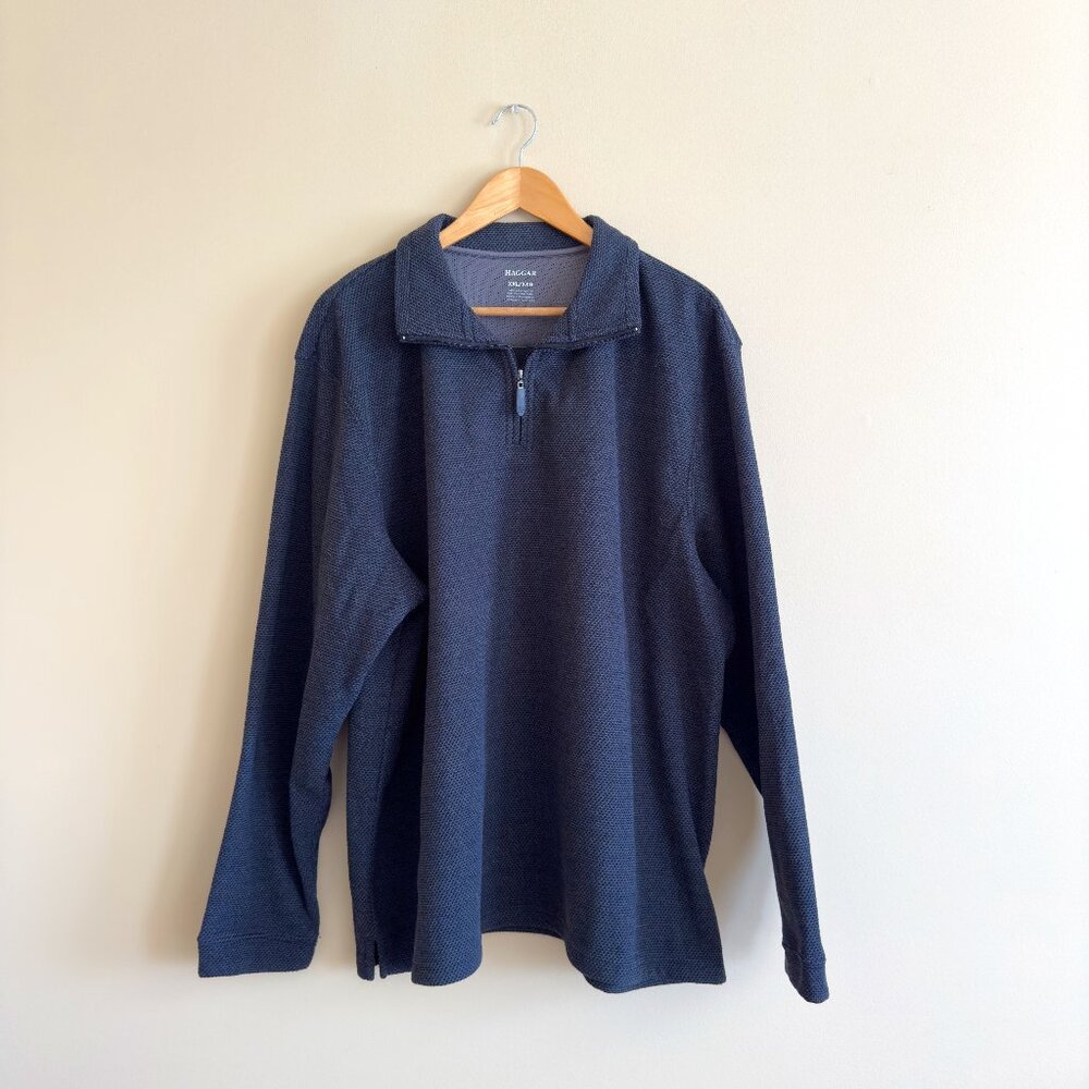 Haggar Blue Knit Quarter Zip Men's